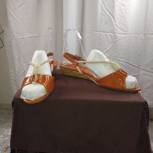 Tory Burch Patent Leather, 1 1/2"  Wedge Heel Sandals, size 11.